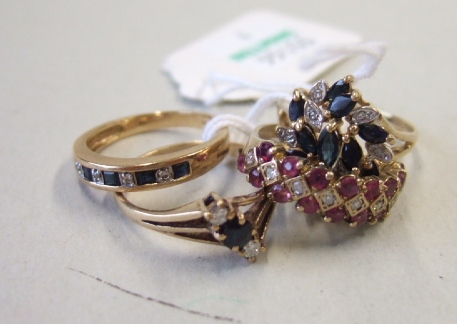 Appraisal: A ct gold marquise shaped sapphire and diamond set cluster