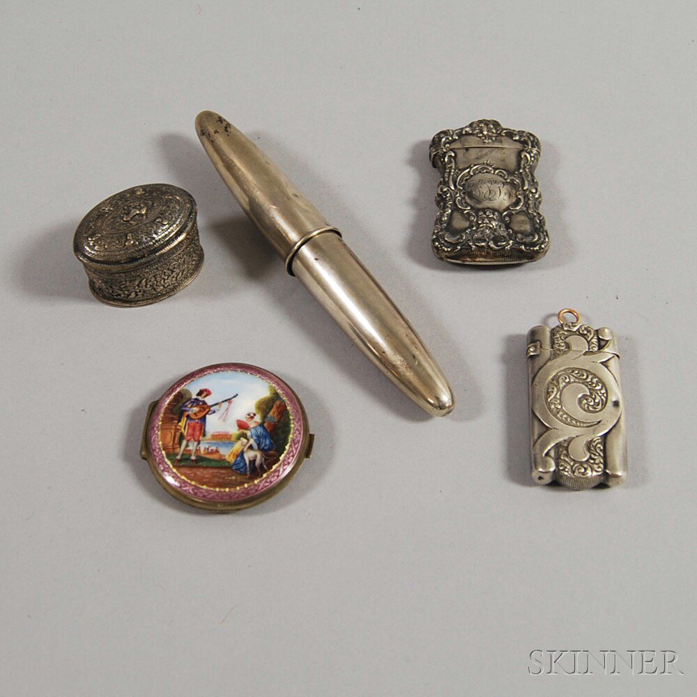 Appraisal: Five Small Mostly Silver Personal Items an English sterling silver