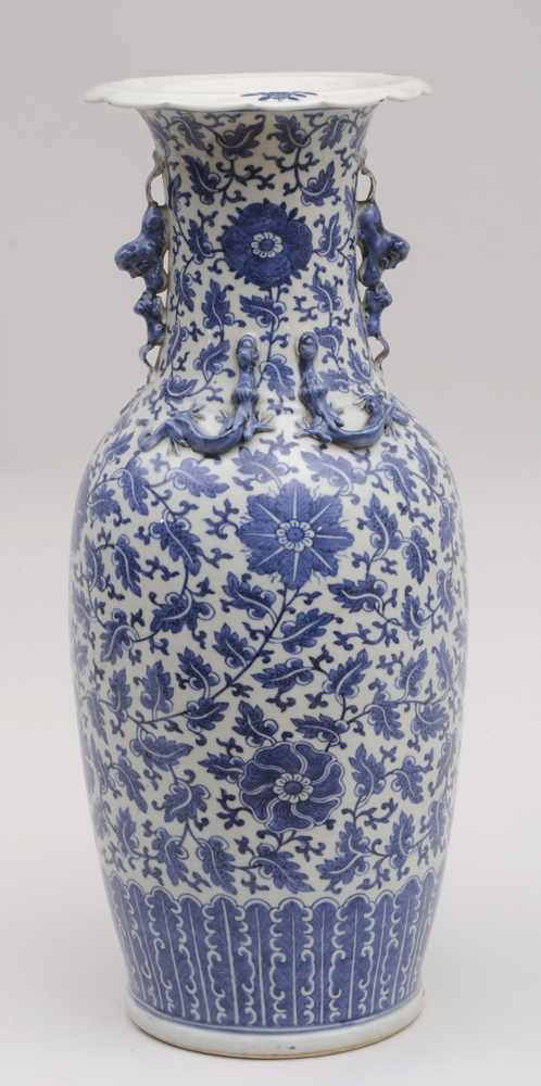 Appraisal: CHINESE BLUE AND WHITE PORCELAIN BALUSTER-FORM VASE With roll-over rim