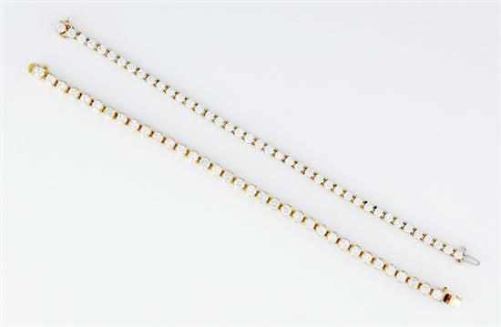 Appraisal: Italian diamond-set gold tennis bracelets K yellow gold band set