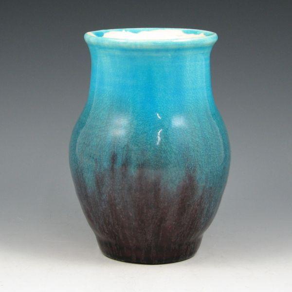 Appraisal: Pisgah Forest vase in turquoise and purple Marked with raised