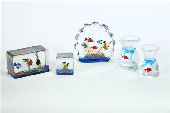 Appraisal: FIVE PIECES OF MURANO GLASS Three fish sculptures one in