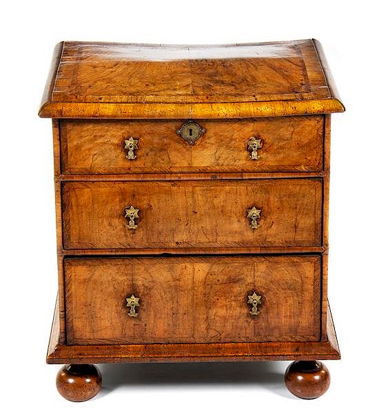 Appraisal: A William and Mary Diminutive Burl Walnut Chest Height x