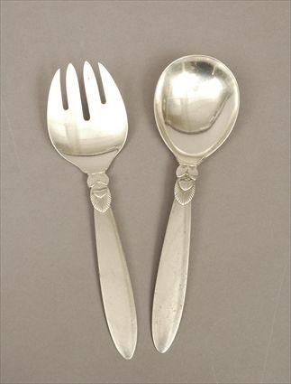 Appraisal: Georg Jensen Sterling Silver 'Cactus' Pattern Salad Serving Set in