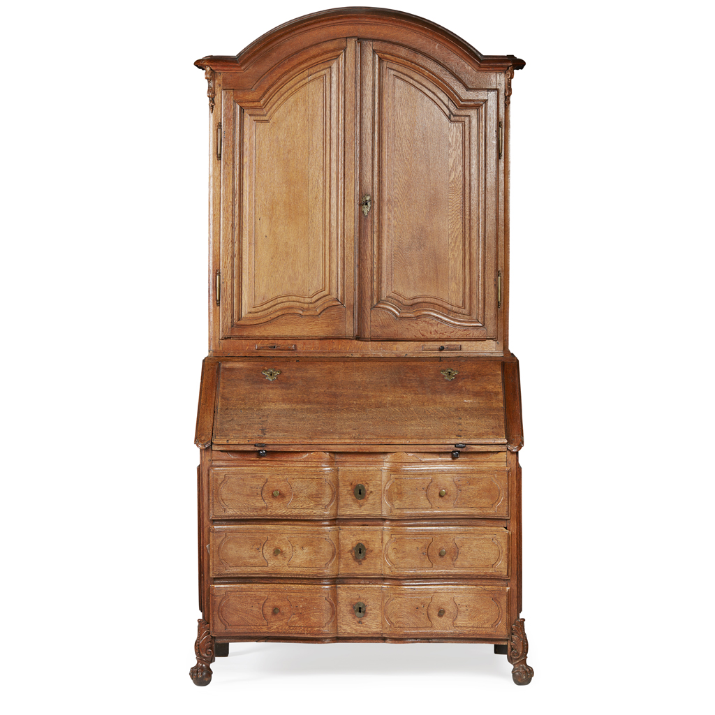 Appraisal: DUTCH OAK BUREAU BOOKCASE TH CENTURY the arched cornice above