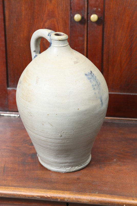 Appraisal: STONEWARE JUG Ovoid form with handle and cobalt decoration ''