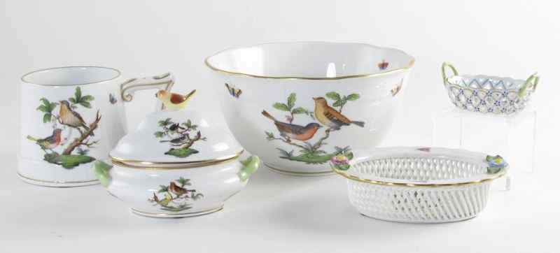 Appraisal: Pc Herend Rothschild BirdIncluding medium sized open bowl x in