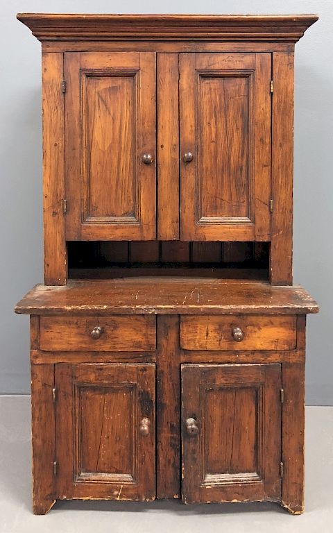 Appraisal: Diminutive Pine One-Piece Dutch Cupboard Diminutive pine one-piece Dutch cupboard