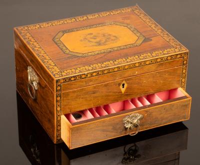 Appraisal: A th Century Tunbridge ware rosewood workbox the cover with