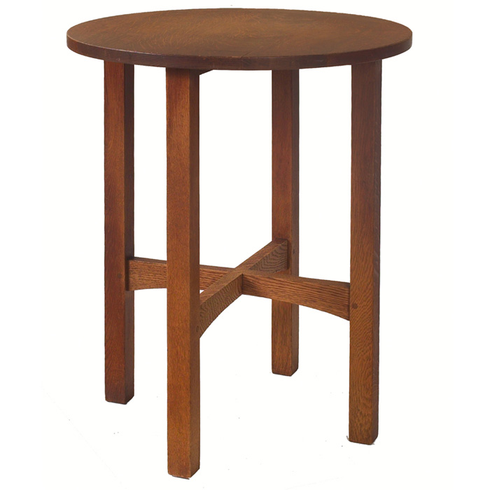 Appraisal: Gustav Stickley side table circular top supported by an arched