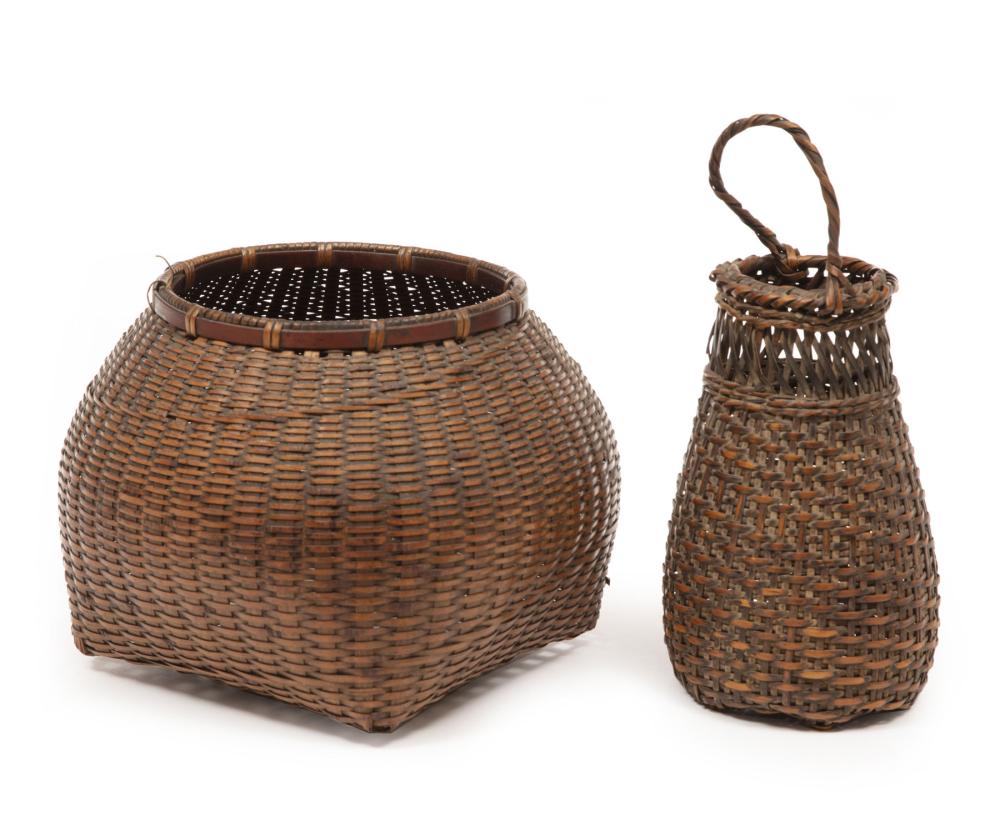 Appraisal: Two Japanese Ikebana Baskets incl splayed with handle h in