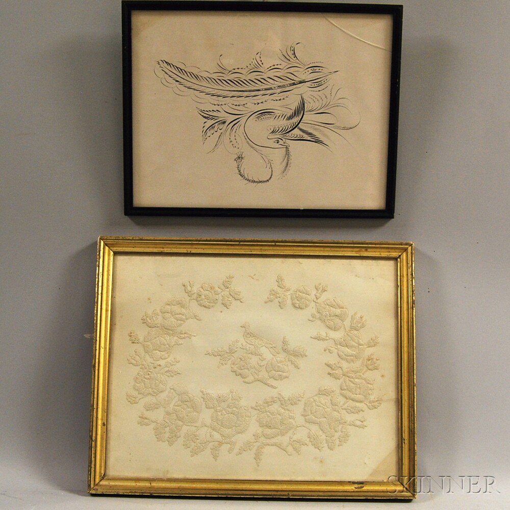 Appraisal: Two Framed Works th century a pinprick work depicted a