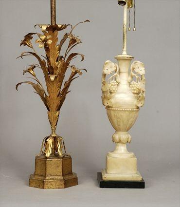 Appraisal: Italian Carved Alabaster Urn Mounted as a Lamp Together with