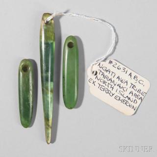 Appraisal: Three Maori Jade Ear Ornaments Ngatiana tribe Taranaki area North