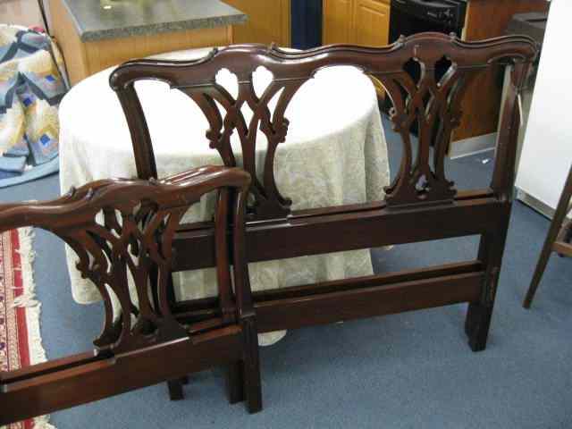 Appraisal: Pair of Mahogany Twin Beds with wooden rails Chippendale style