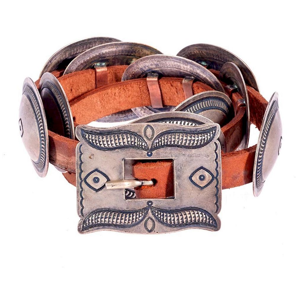 Appraisal: OLD PAWN CONCHO BELT Old Pawn Navajo concho plus buckle