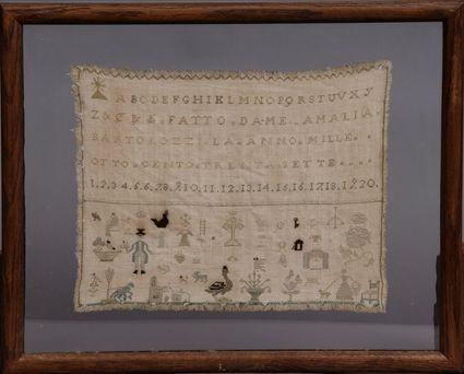 Appraisal: ITALIAN NEEDLEWORK SAMPLER BY AMALIA BARTOLOZZI Worked with alphabet and