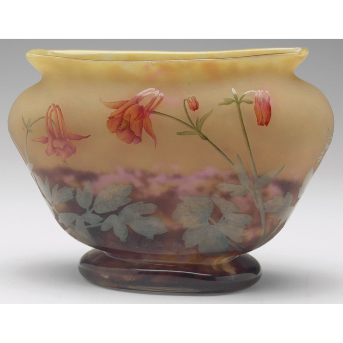 Appraisal: Daum vase footed form with enameled orange flowers and light