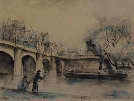 Appraisal: Margaret Olley - Pont Neuf Paris watercolour signed and dated