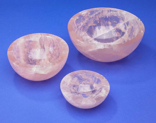 Appraisal: Suite of Three Rose Quartz Bowls Minas Gerais Brazil The