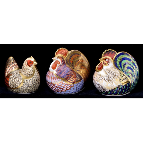 Appraisal: Three Royal Crown Derby Hen paperweights Farmyard Hen Farmyard Cockerel