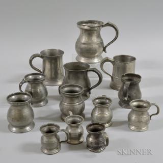 Appraisal: Thirteen Graduated Pewter Measures ht to in Estimate - The