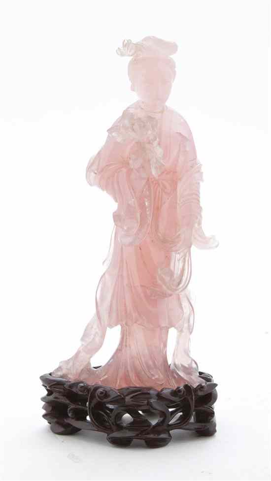 Appraisal: A Chinese Rose Quartz Model of a Woman the figure