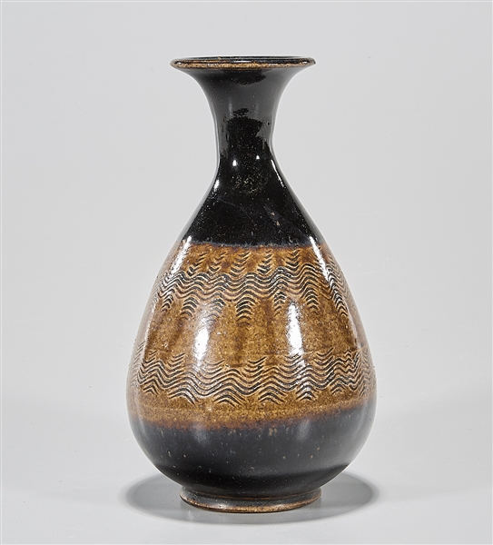 Appraisal: Chinese brown and black glazed porcelain wine vase x approx