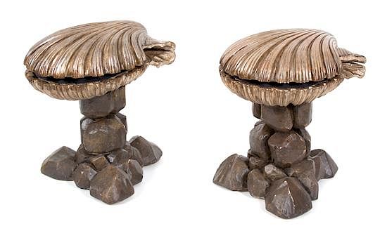 Appraisal: A Pair of Venetian Carved and Silvered Wood Grotto Scallop