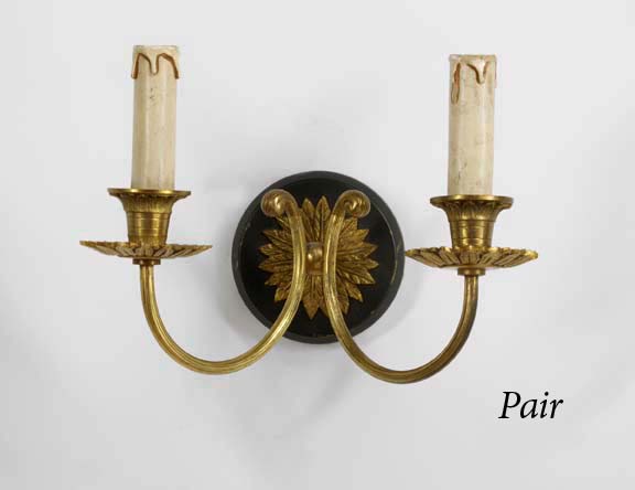 Appraisal: Pair of French Gilt- and Black-Painted Brass Two-Light Appliques second