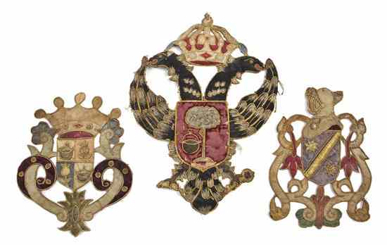 Appraisal: A Collection of Three Continental Embroidered Crests one a crowned