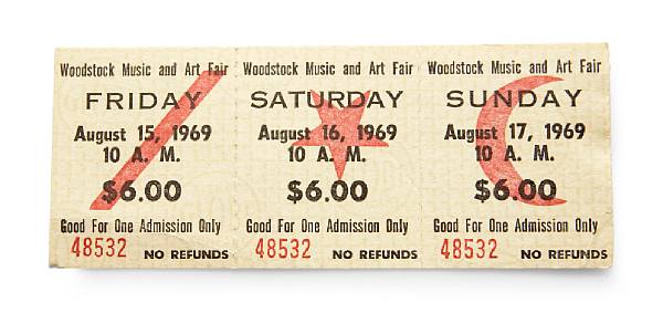 Appraisal: A set of tickets from Woodstock Still attached after forty