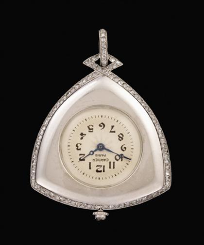 Appraisal: White gold and diamond pendant watch Cartier Rounded triangular form