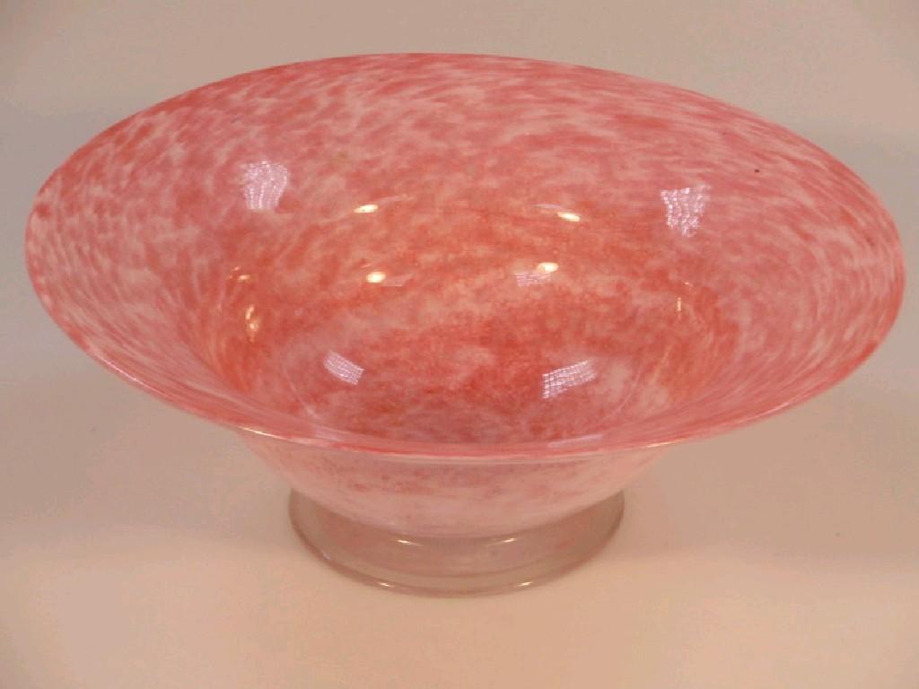 Appraisal: A Monart style circular glass bowl with mottled pink decoration