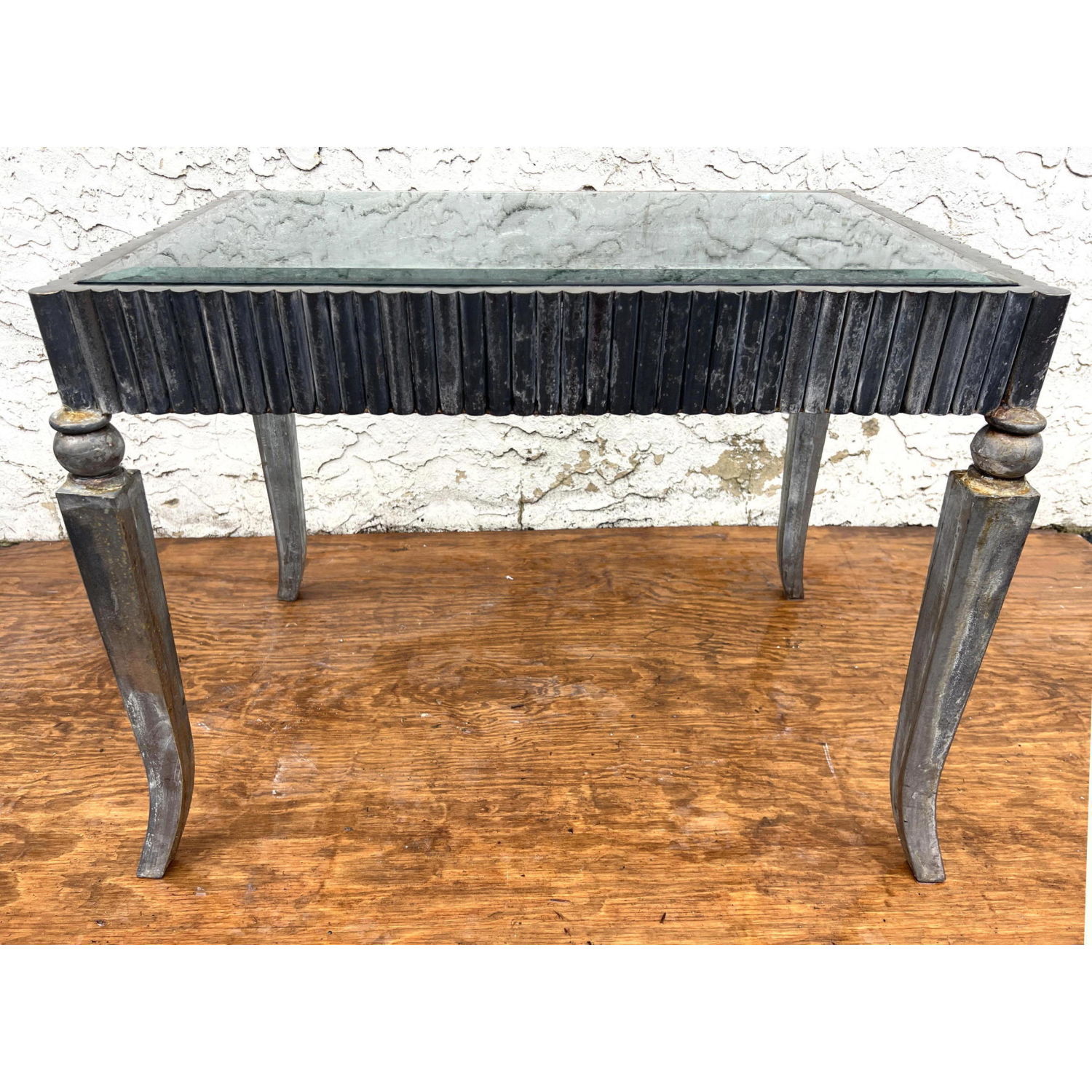 Appraisal: Very Heavy French Deco Solid Metal Side table with Inset