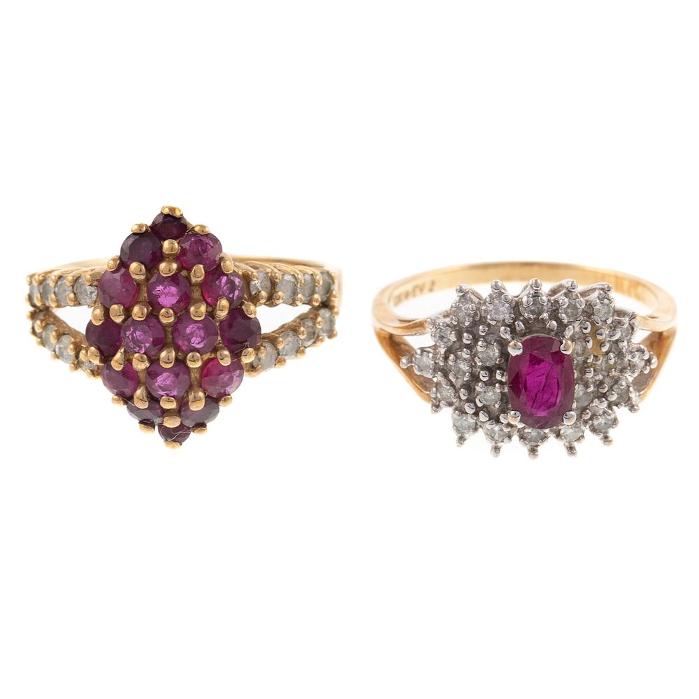 Appraisal: A Pair of Ruby Diamond Rings in K K yellow