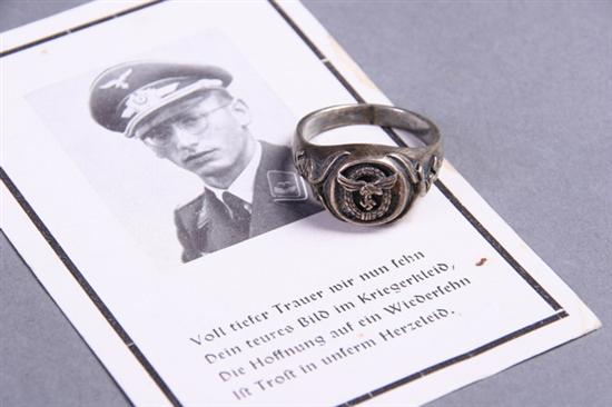 Appraisal: WWII LUFTWAFFE PILOT'S STERLING RING In presentation box with Funeral