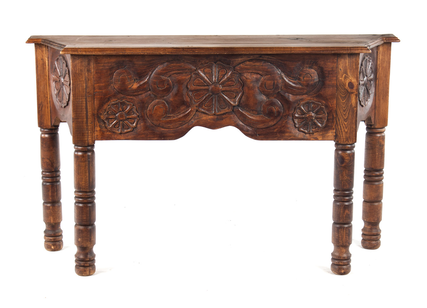 Appraisal: Continental style carved and stained pine console shaped form with