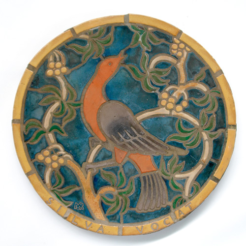 Appraisal: MORAVIAN Mosaic medallion Silva Vocat with a red bird on