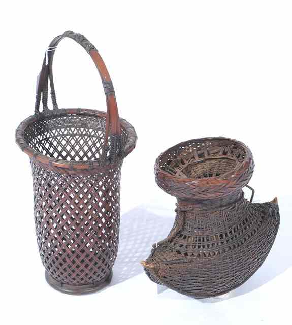 Appraisal: A SOUTH WEST CHINESE FISH TRAP BASKET with decorated carrying