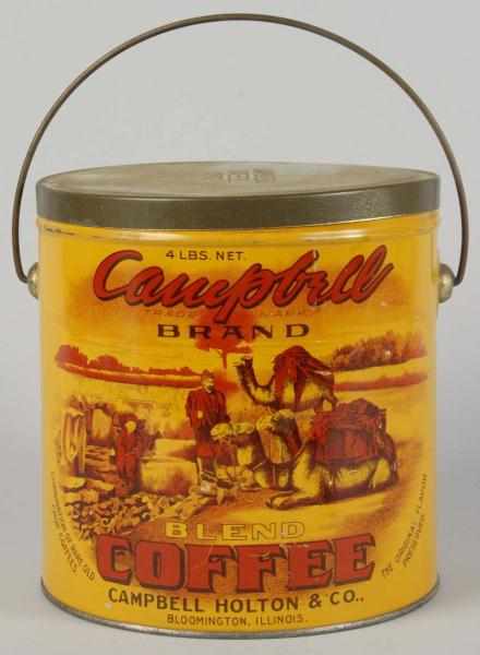 Appraisal: Yellow -lb Campbell Coffee Pail Description Original lid Nice graphics