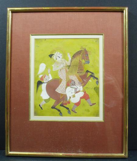 Appraisal: An Indian miniature painting of a nobleman on horseback followed