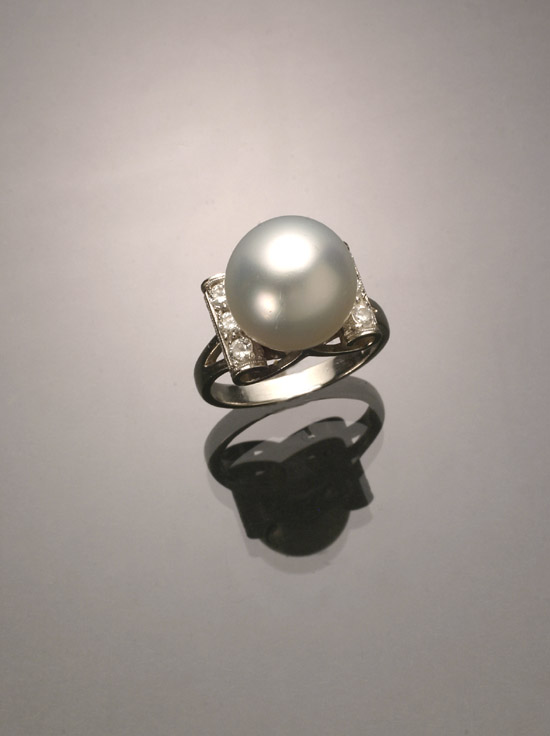 Appraisal: Platinum South Sea Pearl and Diamond Dinner Ring Set with