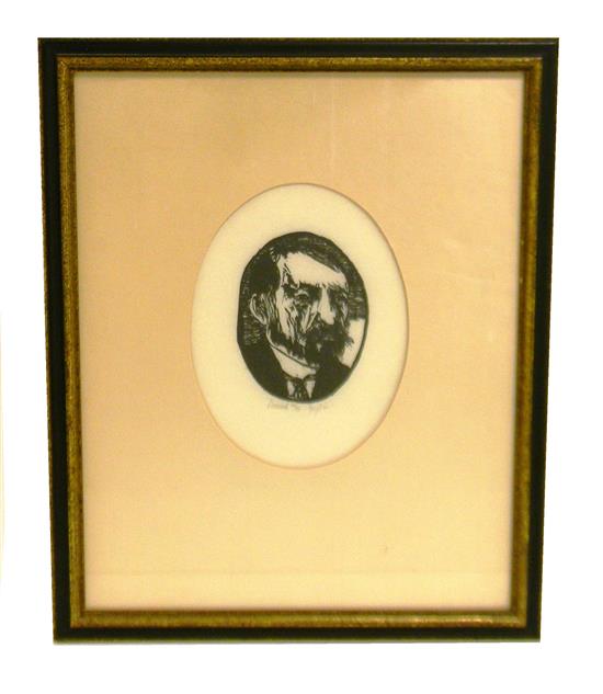 Appraisal: Leonard Baskin American - Conrad ed woodblock print depicting oval-shaped