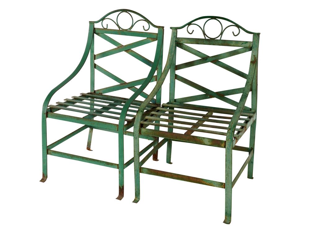 Appraisal: PAIR OF CHILD-SIZED PATIO ARMCHAIRSgreen-painted metal inches wide inches deep