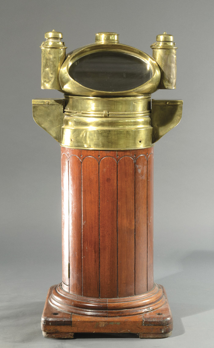 Appraisal: BRASS AND TEAK YACHT BINNACLE Steel Chalmers Southampton Hampshire England