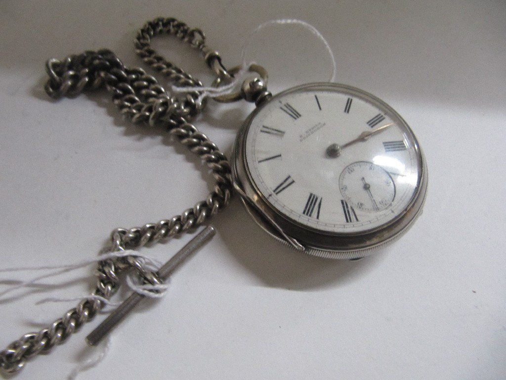 Appraisal: A silver pocket watch on silver Albert