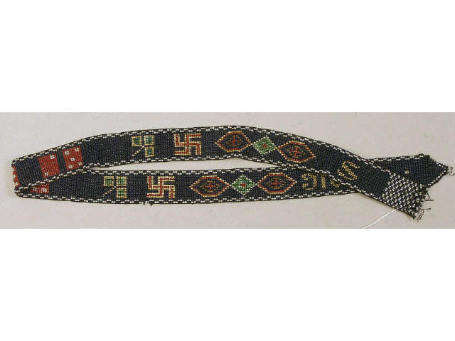 Appraisal: Early Native American beaded belt with good luck swastika symbols