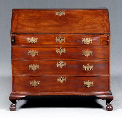 Appraisal: Massachusetts Chippendale desk mahogany with pine secondary fitted interior over