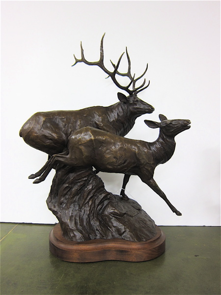 Appraisal: MELVIN JOHANSEN CALIF IDAHO B BRONZE WILDLIFE SCULPTURE Gathering elk